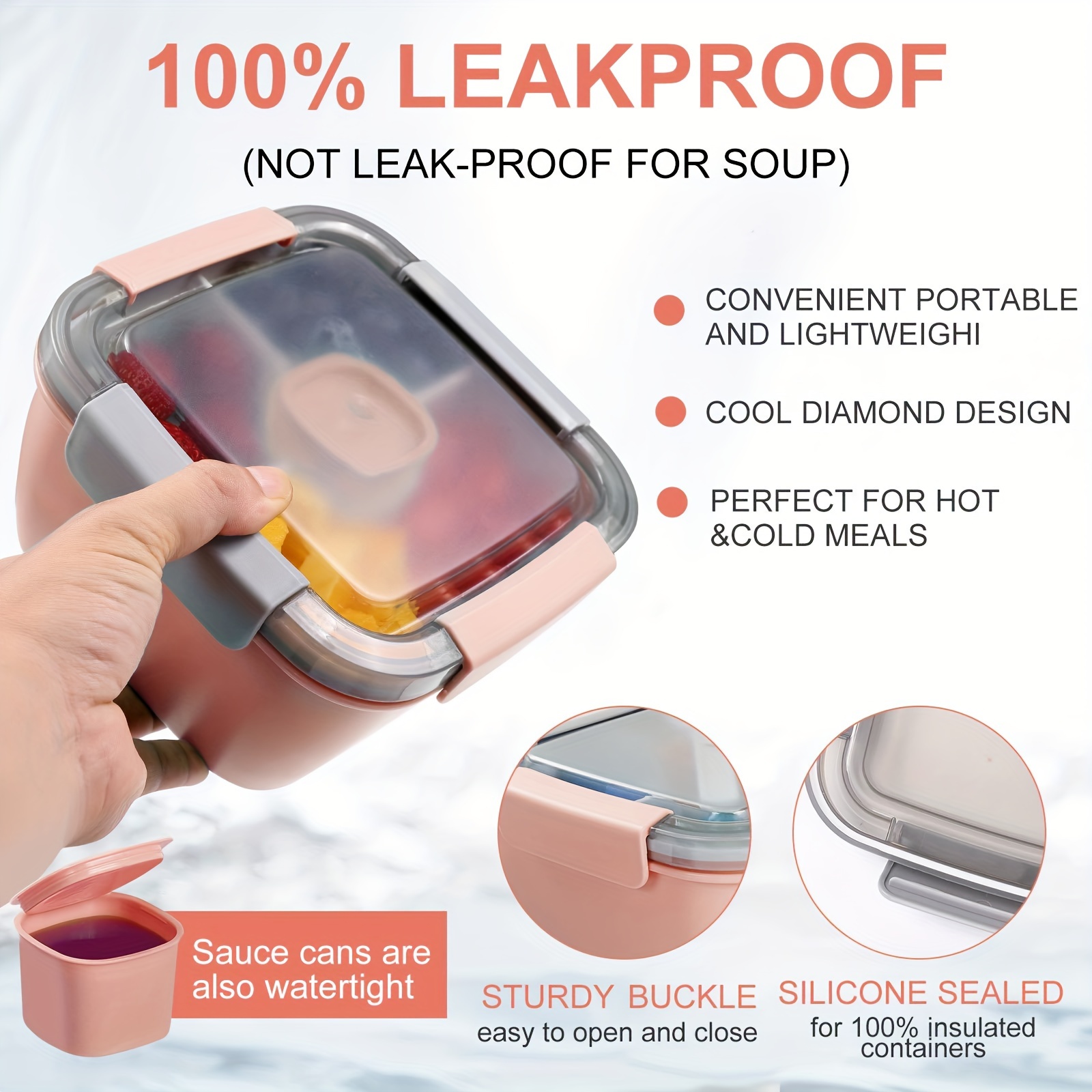 1pc Salad Box 1100ML, Portable Salad Lunch Container, 2 Compartments with Dressing Cup, Large Bento Boxes, Meal Prep to Go Containers for Food Fruit Snack,Back to School