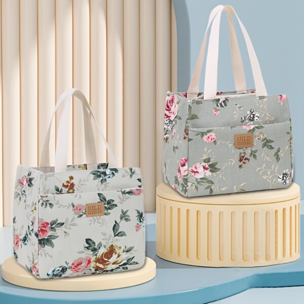 1 Fashion Floral Lunch Bag - Large Capacity Rectangular Lunch Box Bag, Office Worker Bento Pack, Suitable for Work, Travel, Picnic - Durable Polyester Canvas Material, Non-Food Contact,back to school