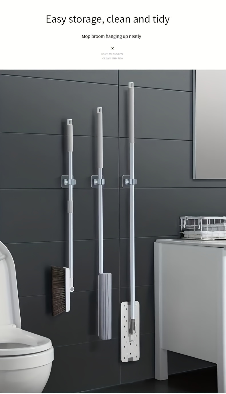 Mop Hook, No Drilling, Strong Adhesive Mounting Bracket, Wall Hanging, Toilet Brush, Mop Clip, Clip, Storage Device Three Colors