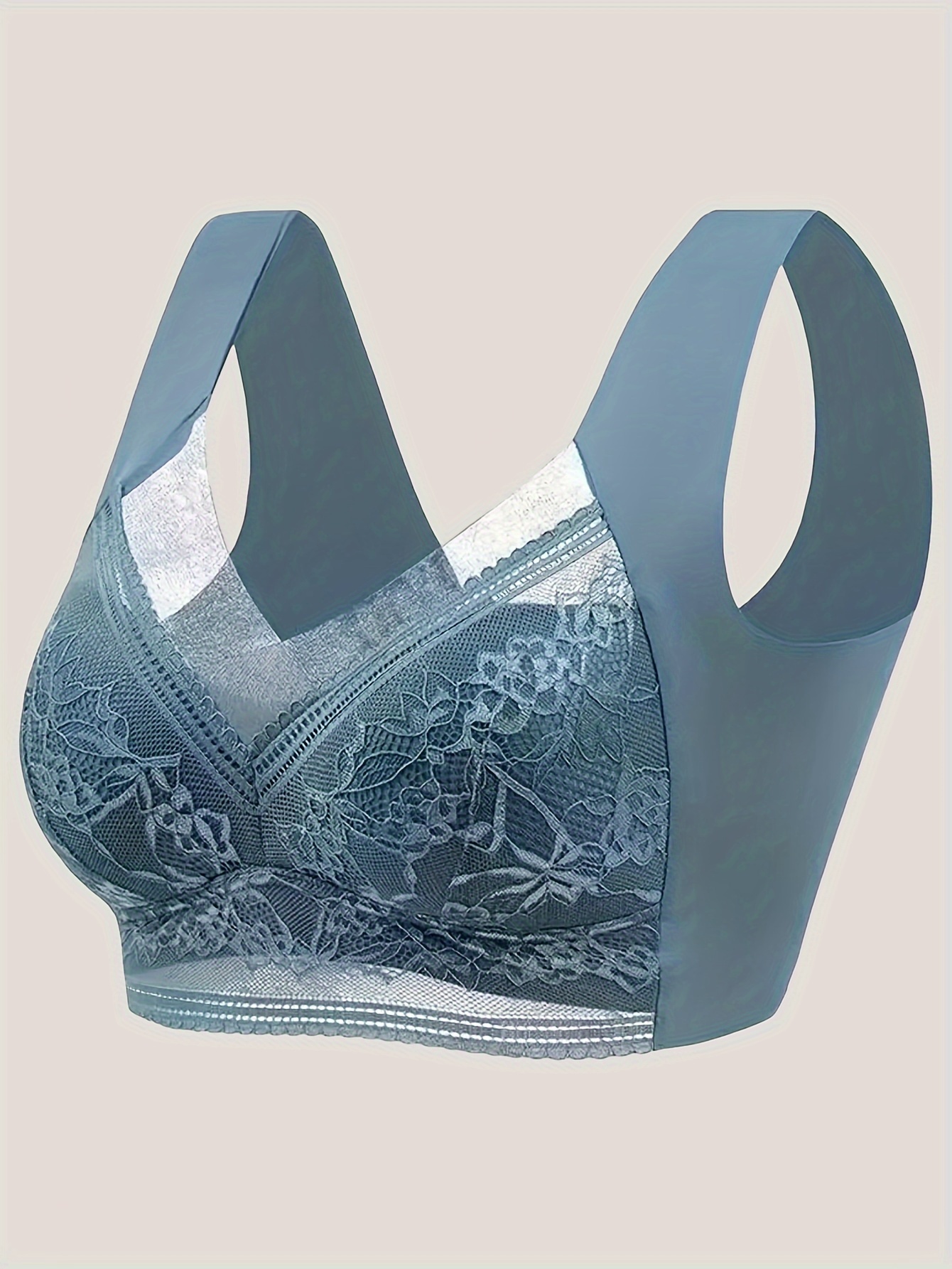 1pc Women's Seamless Mesh Lace Bra - Elegant Contrast Lace Design, Wireless Push-Up Tube Top with Non-Removable Padded Cups, Smooth Soft Back for Yoga, Sleep & Casual Wear, Supportive Undergarment | Seamless Design | Mesh Lace Detailing