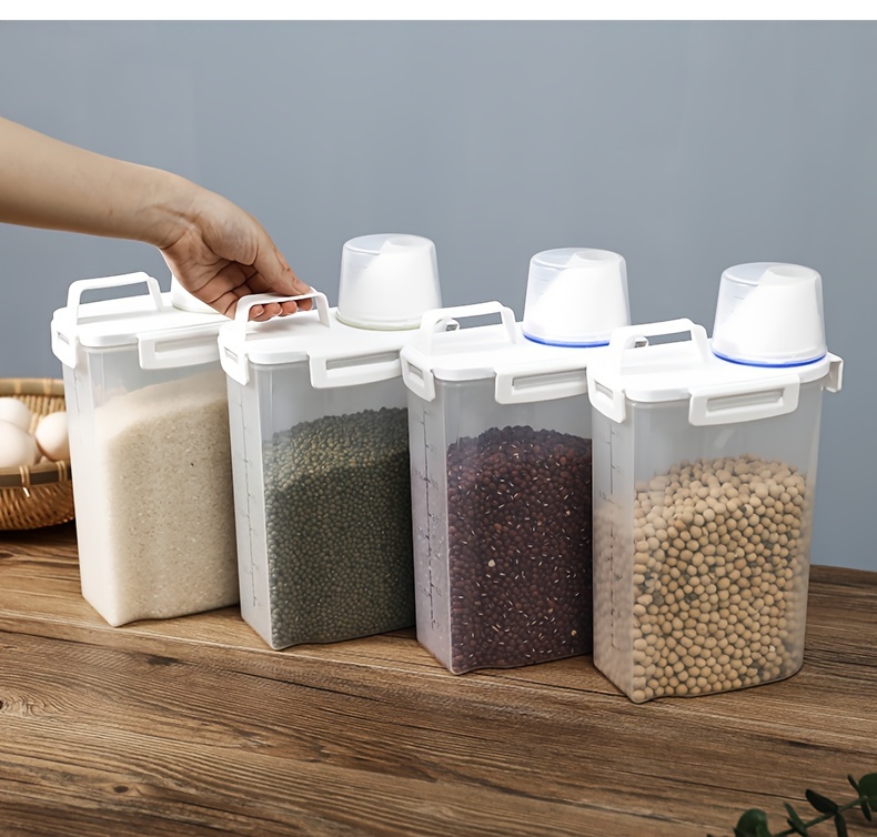 Outdoor Grain Storage Box - 2.5-Liter Airtight Container for Dry Goods, Includes a Measuring Cup, Made of Bpa-Free PP Material, Stackable Camping Kitchen System, Suitable for Hiking/Rv Trips.