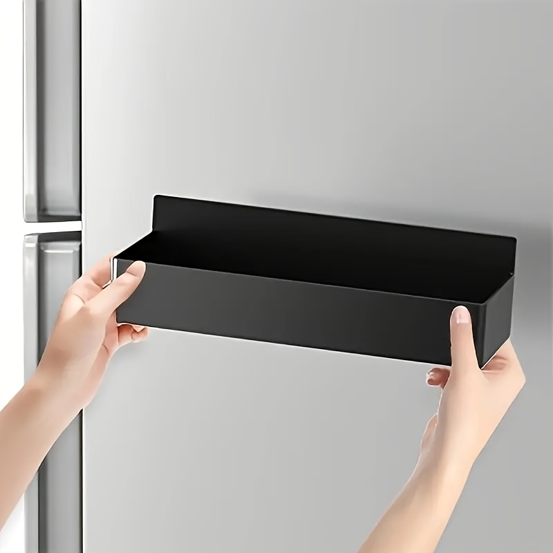 2-Pack Large Magnetic Plastic Storage Baskets for Refrigerator, Microwave, and Washing Machine - Multifunctional Kitchen Organizer, Side Spice Rack Magnetic Holder with No-Drill & Glue Required, Removable Shelf