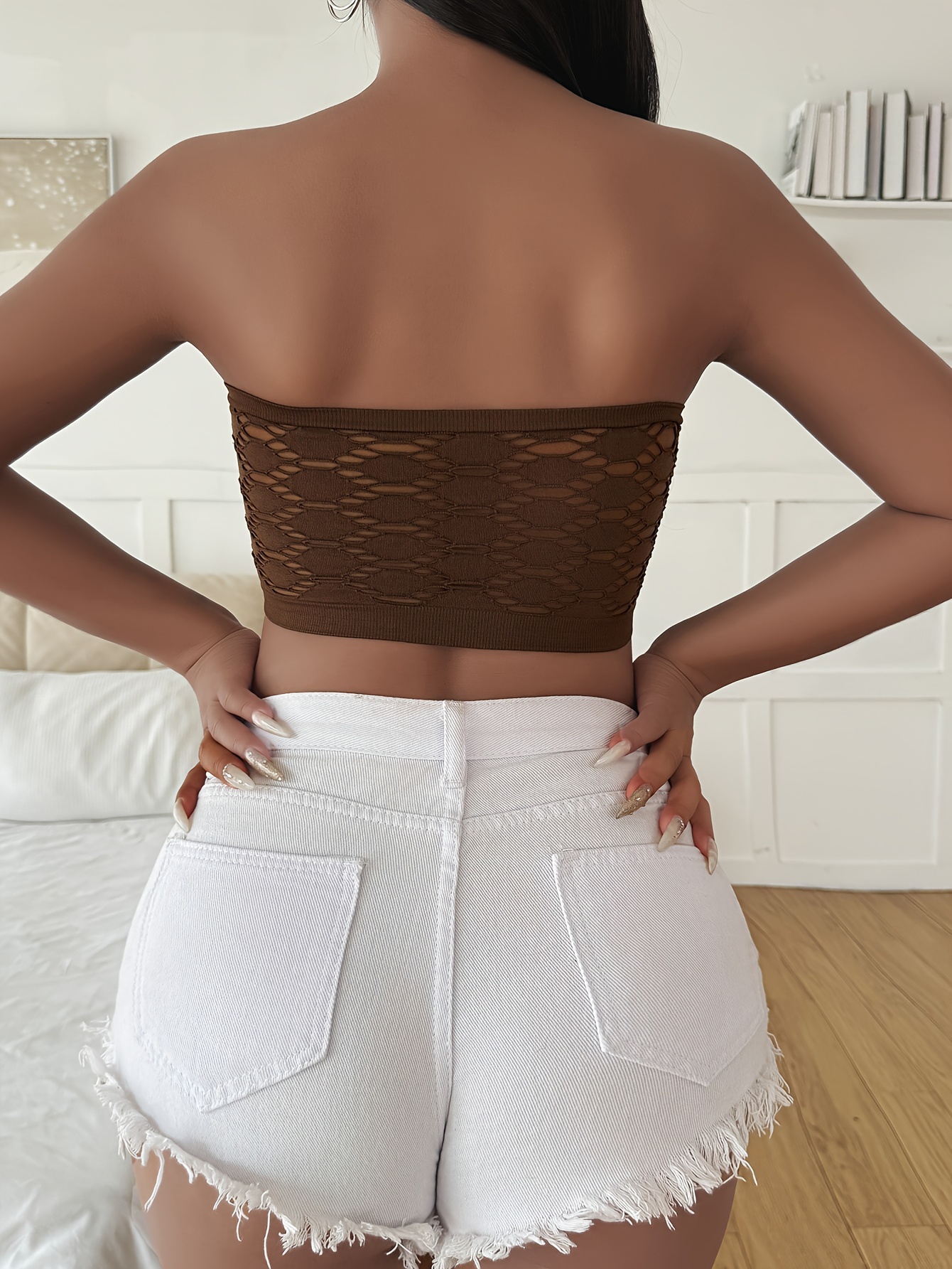 Hollow Mesh Tube Bra, Sexy & Breathable Wireless Bandeau Bra, Women's Lingerie & Underwear