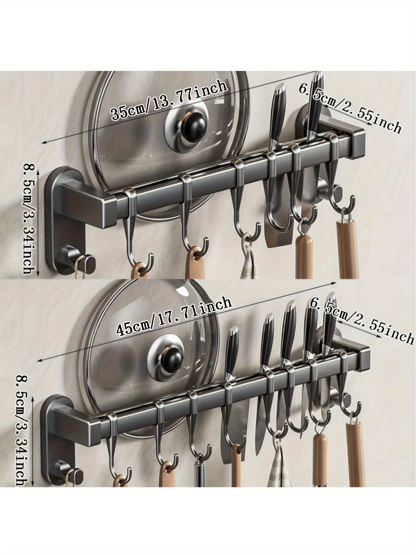 1pc Multifunctional Kitchen Storage Rack - Durable Plastic Wall-Mounted Organizer with Nail-Free Adhesive & Perforated Screws, Widened Raised Design for Utensils, Knives, Seasonings, Chopsticks, Rags - Space-Saving Kitchen Organization, Sleek Modern Look | Sturdy Construction, Kitchen Organizers And Storage