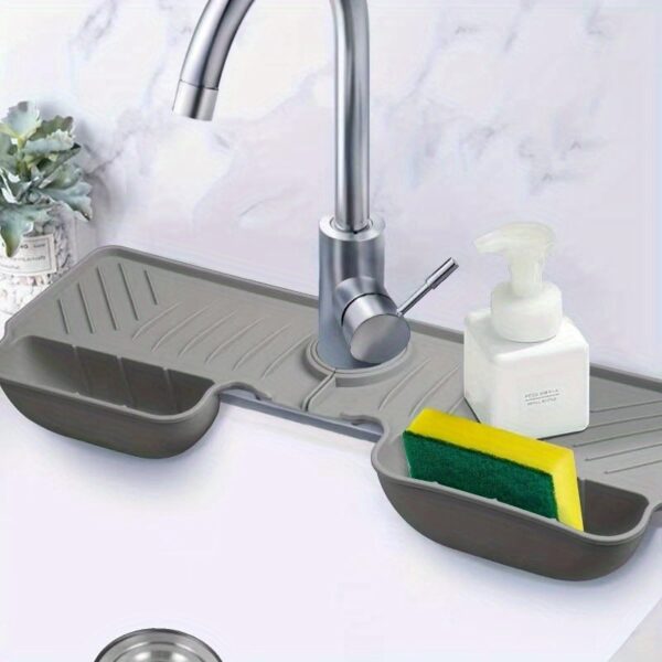 Silicone Kitchen Sink Organizer with Dual Pockets -, Foldable Design for Sponges & Cloths, Easy Clean