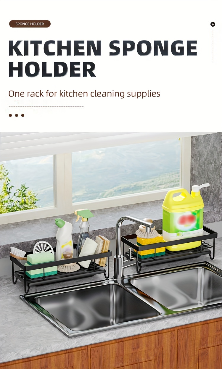 1pc, Sponge Rack, Kitchen Sink Drain Rack, Cloth Rack, Storage Box with Drain Tray, Cleaning Supplies j Metal Storage Box, Quick Dry Rack, Suitable for Kitchen, Bathroom, Restauran