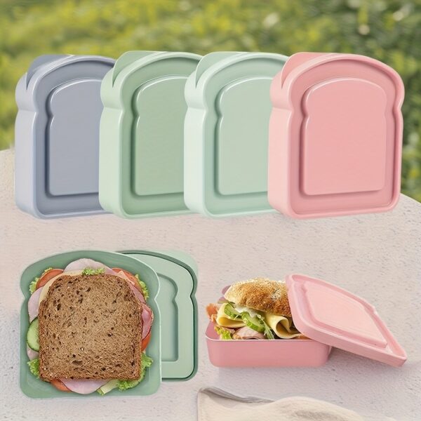 Sandwich Container, Lunch Box Sandwich Container Plastic Toast Shape Food Storage Sandwich Box with Lid, Microwave and Dishwasher Safe, Suitable for Family or Adults (Colorful),back to school