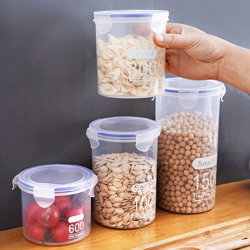 1pc, Large-Bore Transparent Plastic Storage Container, 1000ml, Reusable, Airtight, Moisture-Proof, Pest-Resistant, Round, Flip-Lid, for Kitchen Grains, Nuts, Snacks, Home Organization
