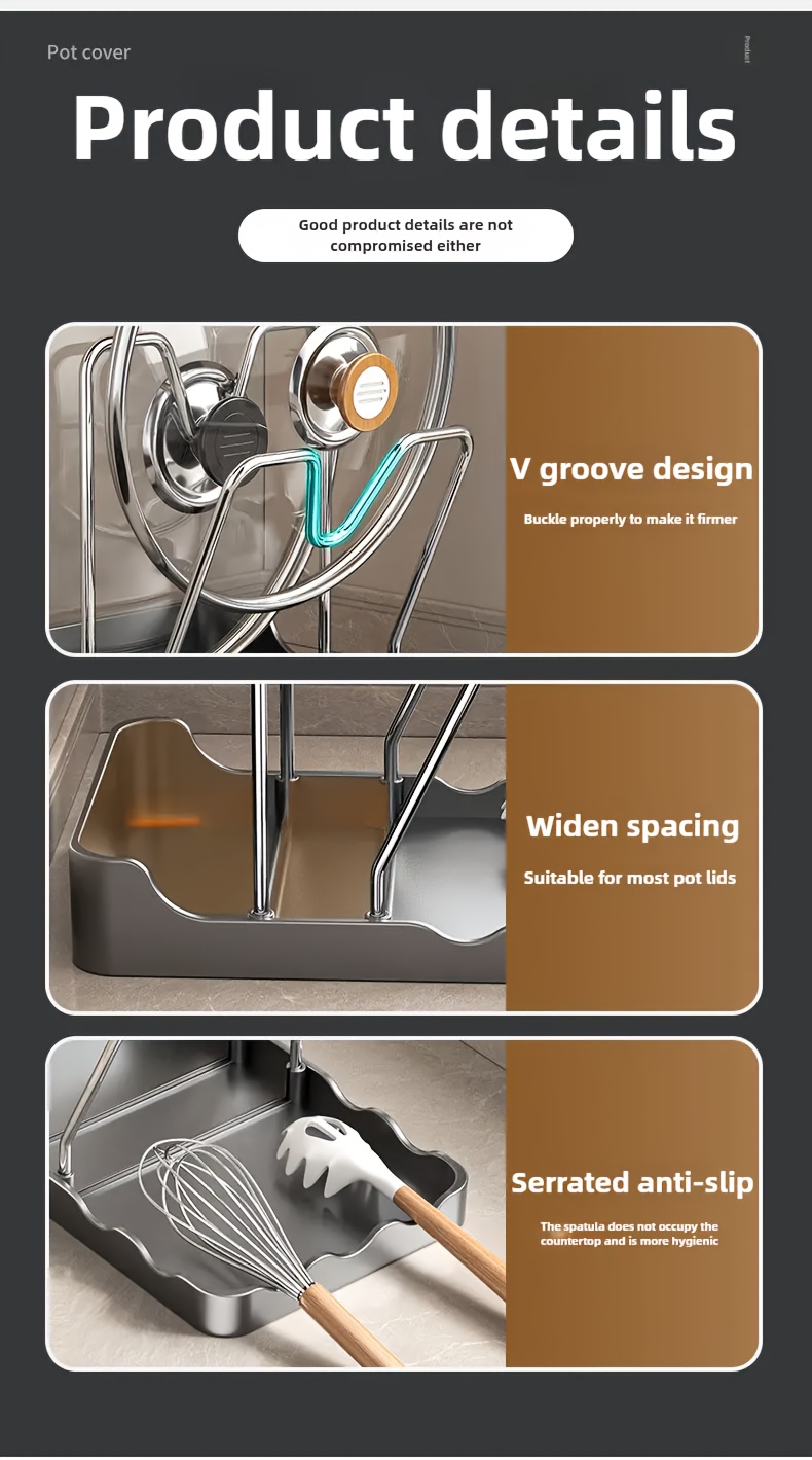 Kitchen lid rack with light and minimalist design for high-end kitchen lid storage. This versatile rack is suitable for pots, pans, frying pans, spatulas and spoons for kitchen and dining room organization and storage for home accessories