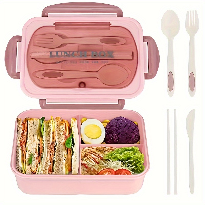 1pc Lunch Box With Tableware, Square Divided Microwave Oven Bento Box, Leakproof Food Container, Hand Wash, For back to school, class, college, school supplies, kitchen organizers and storage, kitchen accessories