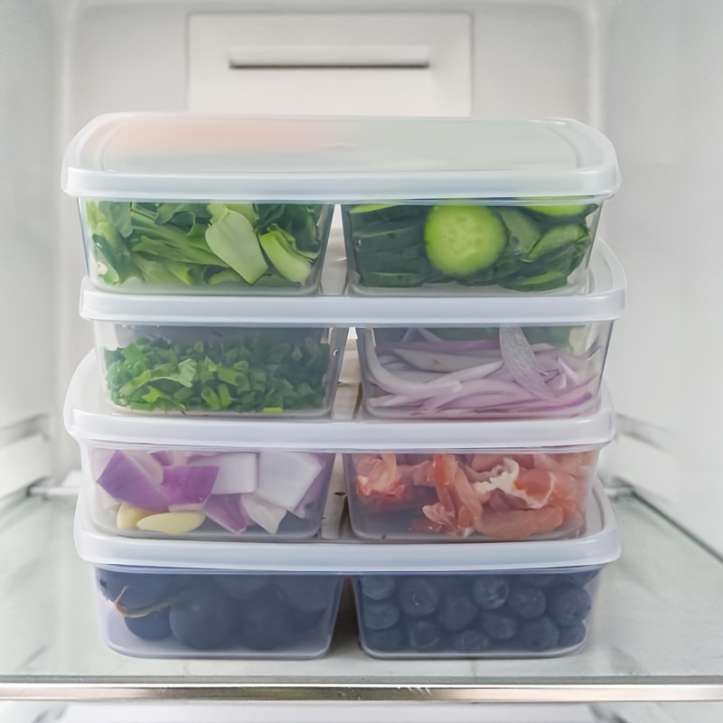 4-Compartment Reusable Food Storage Box with Lid – Clear Plastic Organizer for Fruits, Meats, and Vegetables, Perfect for Refrigerator Organization and Meal Prep, Vegetable Storage