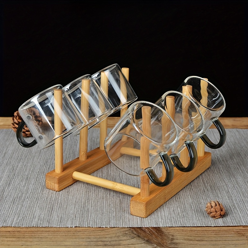 Space-Saving Elegant Bamboo Cup Holder - Stylish Dust-Proof Tea Set And Glassware Storage Rack