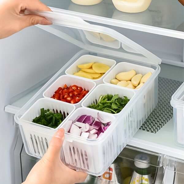 A 6-In-1 Kitchen Storage Box for Onions, Ginger, And Garlic, a Refrigerator Fresh-Keeping Box, And a Fruit Food Draining Box.