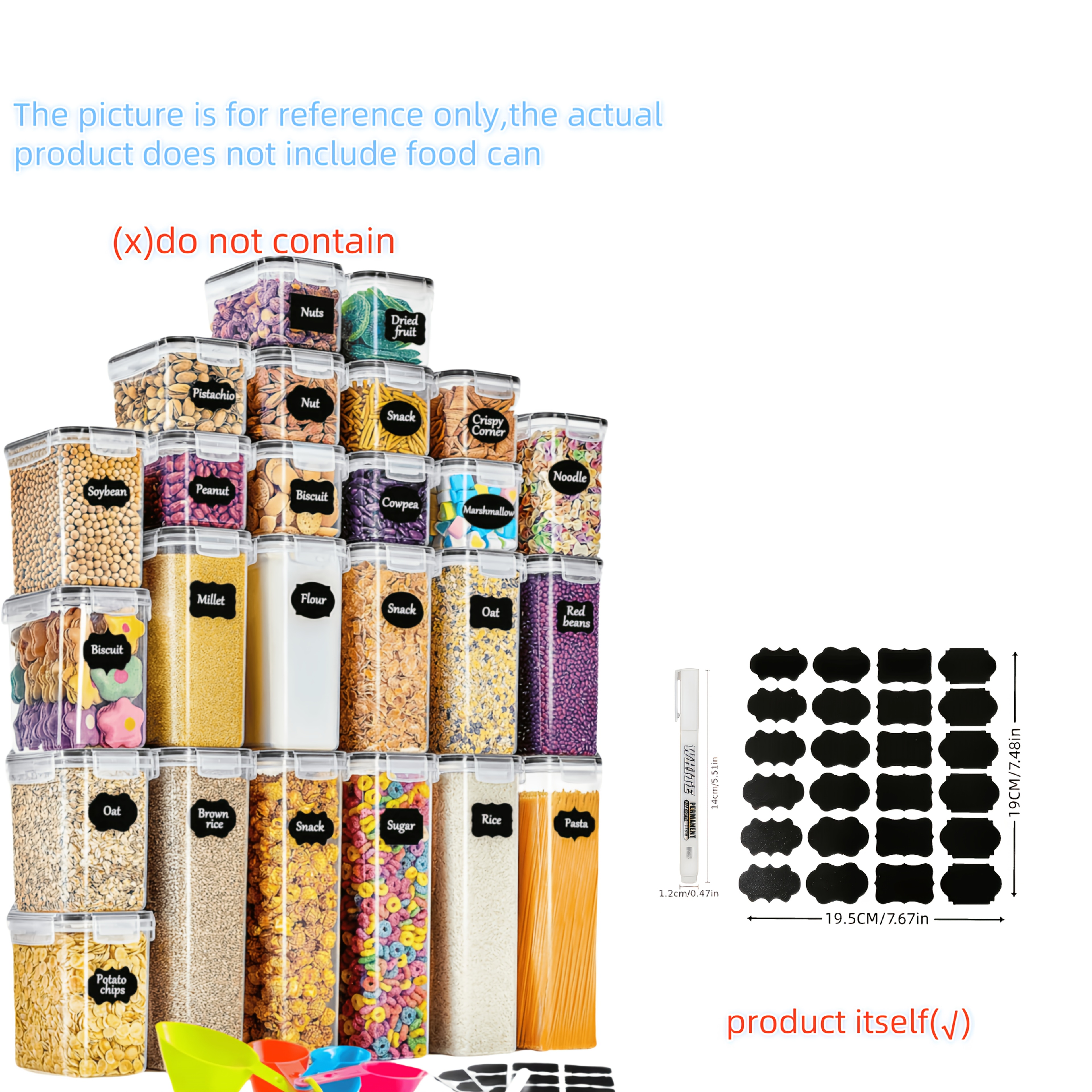 24pcs Reusable Label Paper and Pen Set for Organizing Airtight Food Storage Containers with Stackable Kitchen Organizer, Perfect for RVs, Picnics, Camping, Cereal, Flour, Sugar, and Pantry Essentials—A Must-Have for RV Organization