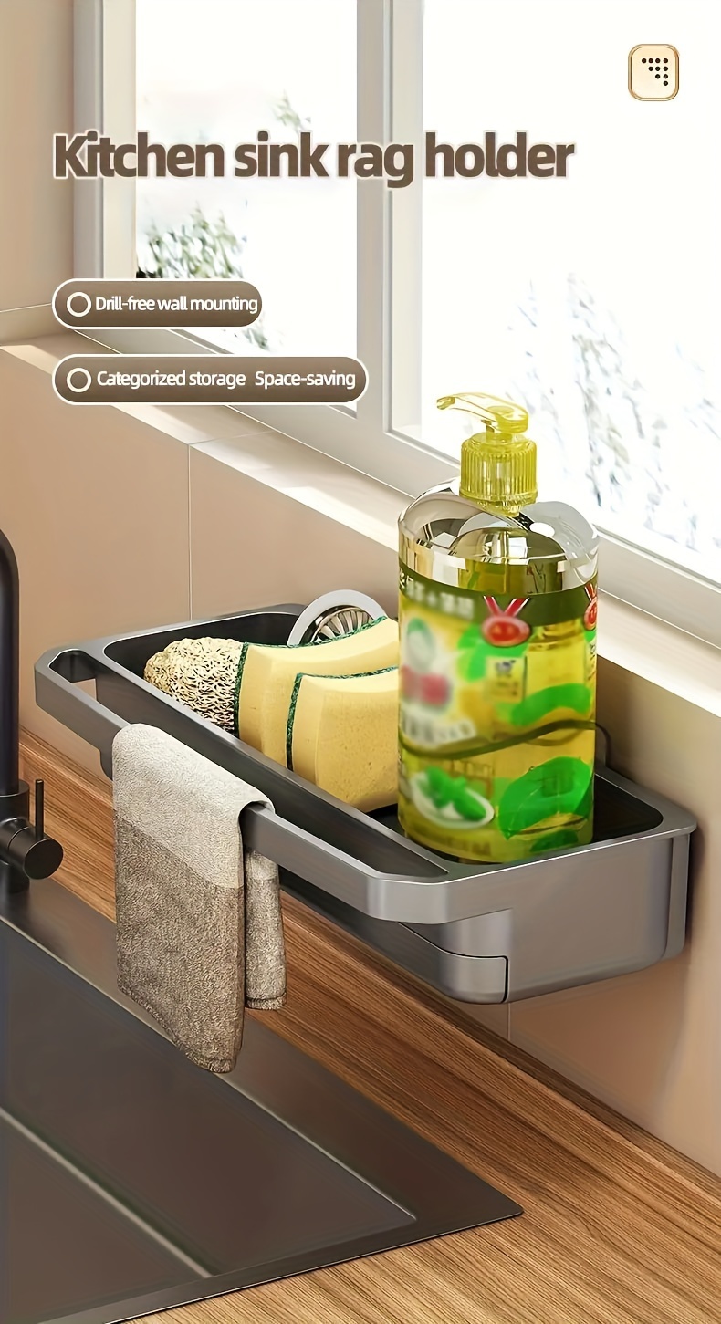 1pc Dish Cloth & Sponge Holder, Wall-Mounted Sink Drain Rack, Multifunctional Sponge Storage Rack, For Kitchen And Bathroom, Home Kitchen Supplies, Kitchen Accessories