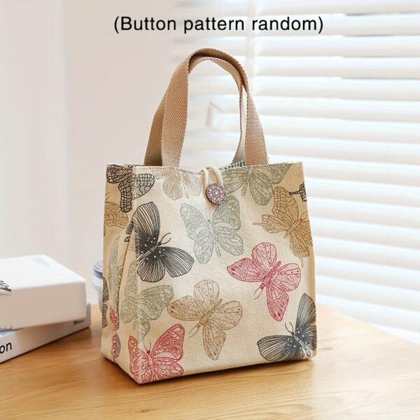 1pc of butterfly printed bento bag canvas tote bag, portable lunch bento bag, suitable for school, travel, picnic, office, non-food contact,back to school lunch bag
