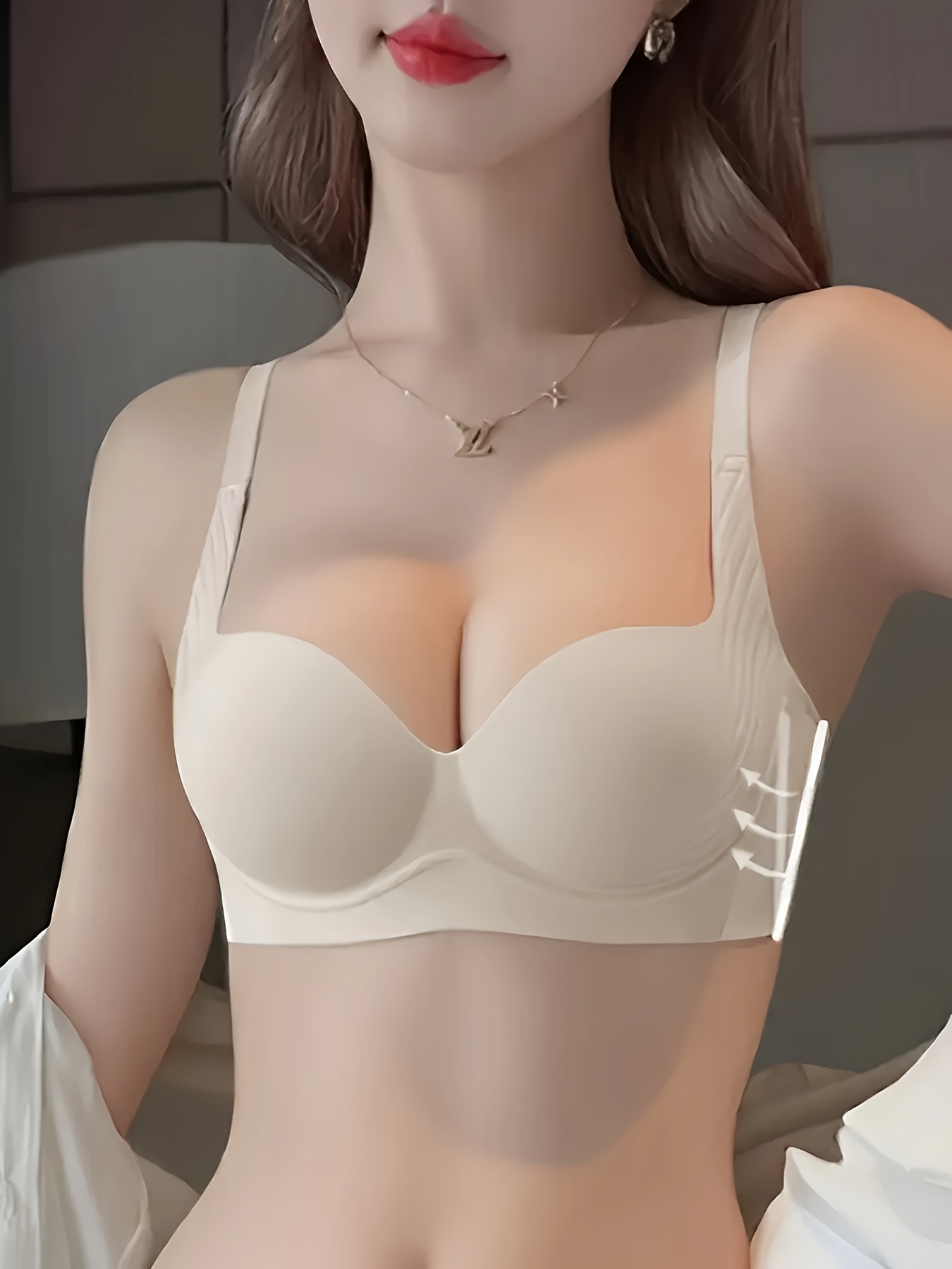 Seamless Nylon Push-Up Bra for Women - Comfortable & Breathable, Full Coverage Support with Cut-Out Detail, No Underwire, Hand Washable - Elegant Beige, Plus Size Bra