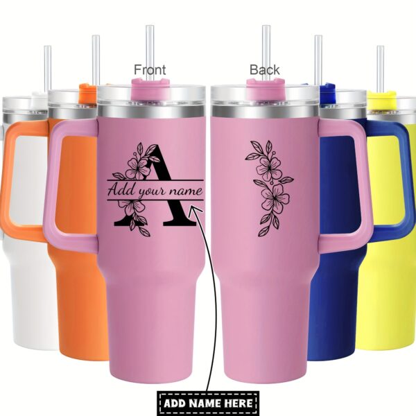 Personalized 40 oz Stainless Steel Tumbler: Perfect Gift for Family and Friends - Available in Pink, Blue, Black - Floral Design - Double Wall Vacuum Insulated - Easy to Clean - Suitable for All Occasions - No BPA