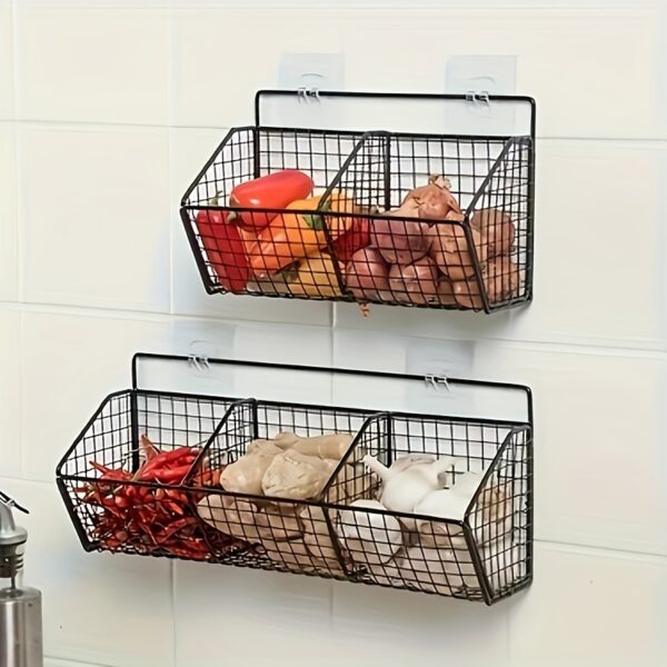 Modern Wall-Mounted Kitchen Storage Basket - Durable Metal Wire Hanging Spice Organizer for Garlic, Onions, and Vegetables - Multipurpose Home Organization Shelf, No Metal Pipe Included, Utility Racks