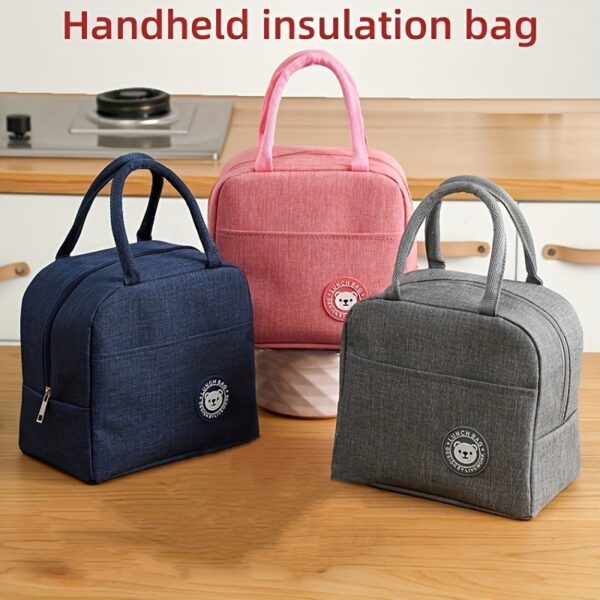 Cute Bear Pattern Insulated Lunch Bag - Non-Woven Bento Handbag with Zipper Closure, Washable Rectangular Food Carrying Pouch for School, Work, Picnics (Non-Food Contact), Reusable Lunch Ba,Back to School