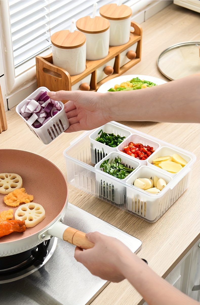 A 6-In-1 Kitchen Storage Box for Onions, Ginger, And Garlic, a Refrigerator Fresh-Keeping Box, And a Fruit Food Draining Box.