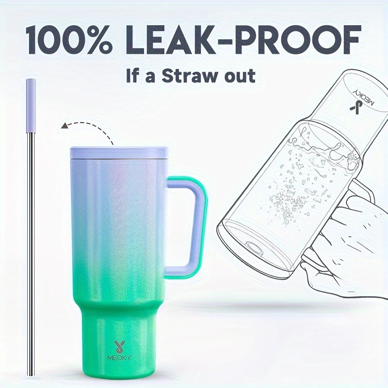 Meoky 1pc, Tumbler With Lid And Straw, 40oz Stainless Steel Insulated Water Bottle With Handle, Gift Drinking Cups, Keeps Cold For 24 Hours Or Hot For 10 Hours, Portable Suitable For Outdoor Camping, Hiking, Driving, And Car Travel