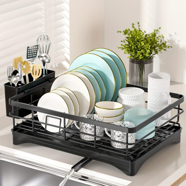 Kitchen Storage Rack for Dishes And Bowls, Multifunctional Drying Rack for Home Use, Black Utensil Holder with Drainage Board, Includes Support for Tools And Cutting Boards.
