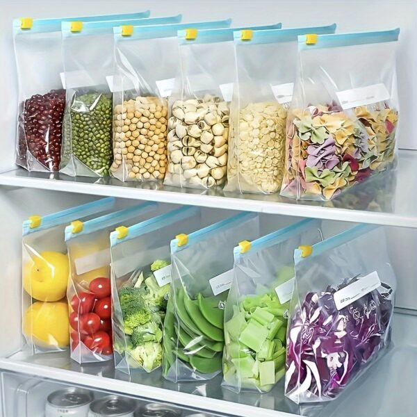 45pcs Reusable Zippered Storage Bags - Multipurpose Clear Food Preservation Pouches for Fruits, Grains, Vegetables & Meats - Perfect for Kitchen Organization and Pantry Essentials,Reusable Produce Bags