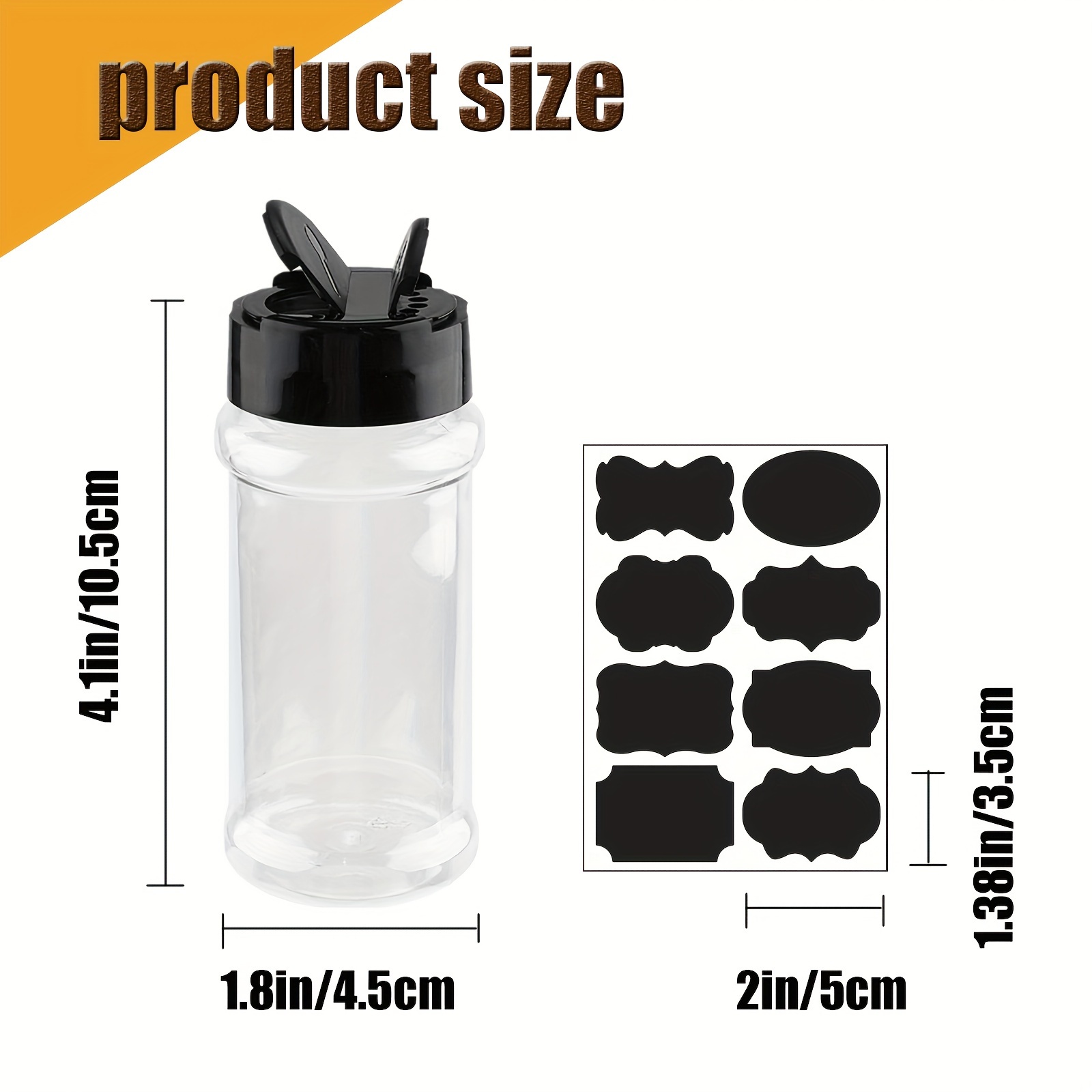 3oz (approx. 85 g) clear plastic spice jar with shaker and label, empty seasoning container for storing spices, herbs, and seasonings (pack of 12)