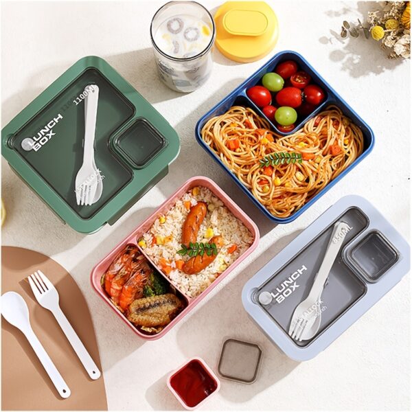 1pc HEART LEAF Lunch Box Set, Casual Style Bento Box with Dividers, Microwave & Dishwasher Safe, Plastic Meal Prep Container with Fork And Spoon, with Lid, for Adult Lunch - Green/Blue/Grey/Pink,Back to School