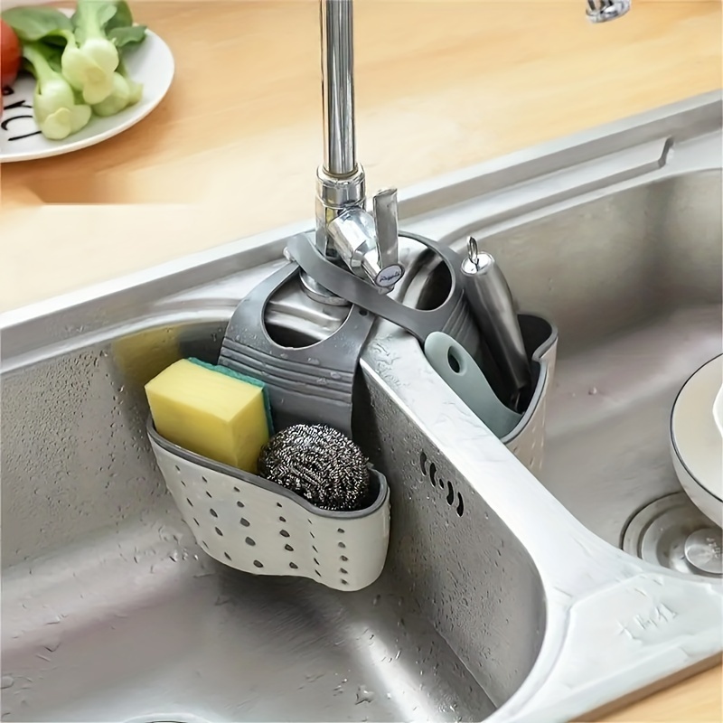 Modern Plastic Kitchen Drain Basket: Holds Sponges, Soap, and More - Suitable for Hanging Over a Sink