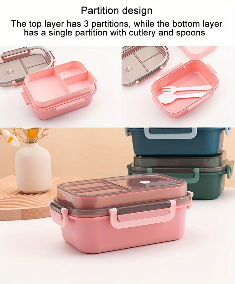 Multi-functional double-layer lunch box food-grade PP material plastic lunch box students portable sealed compartment lunch box travel takeaway lunch box kitchen restaurant storage container back to school