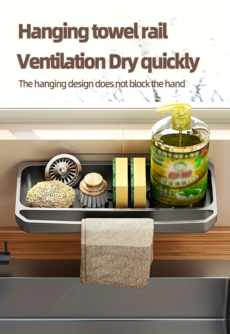 1pc Dish Cloth & Sponge Holder, Wall-Mounted Sink Drain Rack, Multifunctional Sponge Storage Rack, For Kitchen And Bathroom, Home Kitchen Supplies, Kitchen Accessories