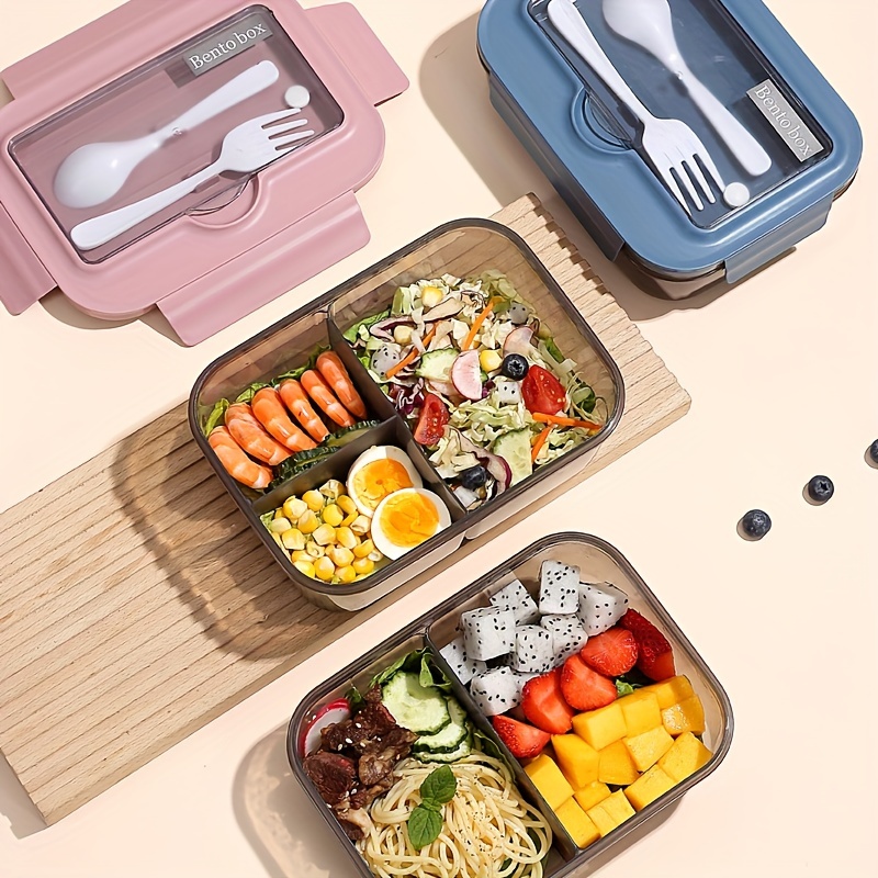 Leak-Proof Bento Lunch Box with Cutlery - Microwave Safe, Square Divided Food Container for Office Workers, Students & Back to School Supplies