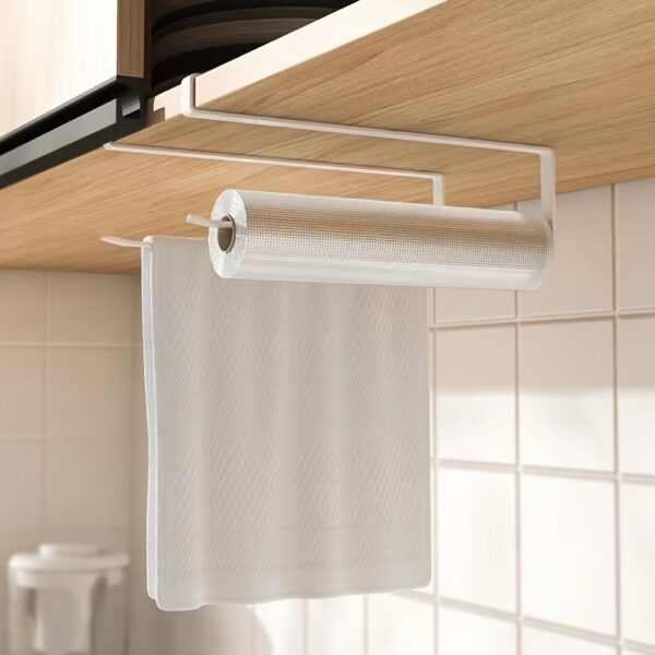 1pc Kitchen Tissue Rack, Free Punching Kitchen Cabinet, Hanging Roll Paper Rack, Rag Oil-absorbing Paper, Fresh-keeping Film Hanging Rack, Kitchen Shelf