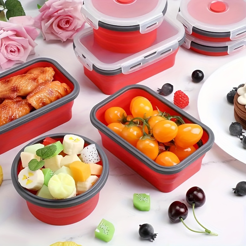 1/4pcs Collapsible Silicone Food Storage Containers with Lids - Portable Bento Lunch Box for Teenagers and Workers - Microwave Safe and Dishwasher Safe - Perfect for School, Canteen, and Home Kitchen - Image 12