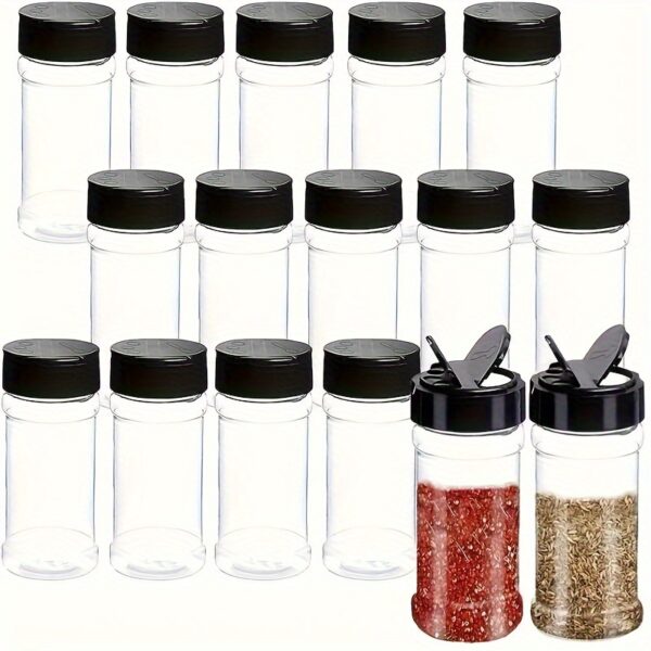 6/12pcs, Storage Containers, 3.5OZ Leakproof Seasoning Containers with Black Screw Lids, Portable Empty Clear Spice Sealing Jars for Spice, Powder, Chili And Salt, Kitchen Organizer And Storage, Kitchen Accessories