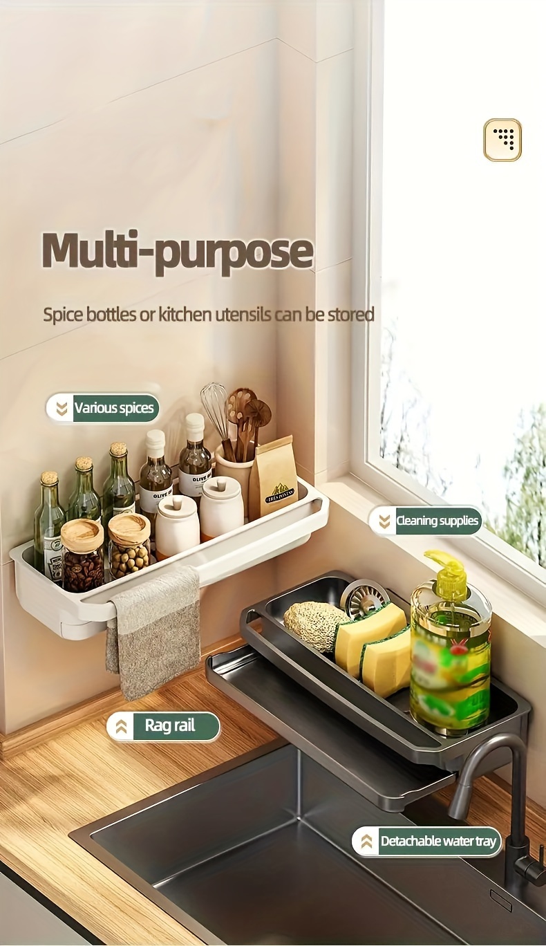 1pc Dish Cloth & Sponge Holder, Wall-Mounted Sink Drain Rack, Multifunctional Sponge Storage Rack, For Kitchen And Bathroom, Home Kitchen Supplies, Kitchen Accessories