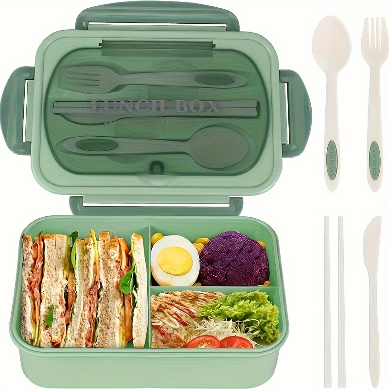 1pc Lunch Box With Tableware, Square Divided Microwave Oven Bento Box, Leakproof Food Container, Hand Wash, For back to school, class, college, school supplies, kitchen organizers and storage, kitchen accessories