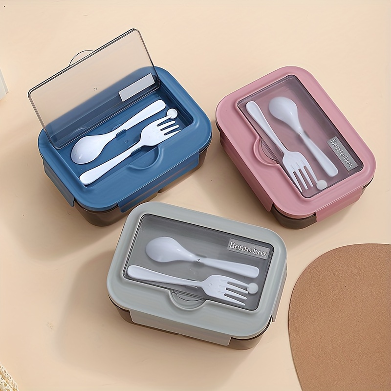 Leak-Proof Bento Lunch Box with Cutlery - Microwave Safe, Square Divided Food Container for Office Workers, Students & Back to School Supplies