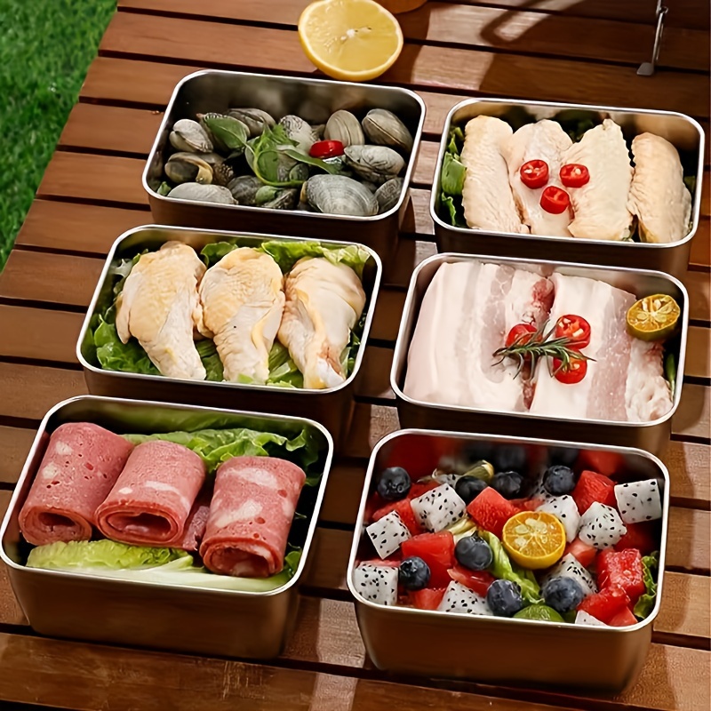 5pcs Stainless Steel Food Storage Container Set - Square, Manual Lid, Hand Wash - Perfect for Meal Preparation and Outdoor Picnics, Food Distribution