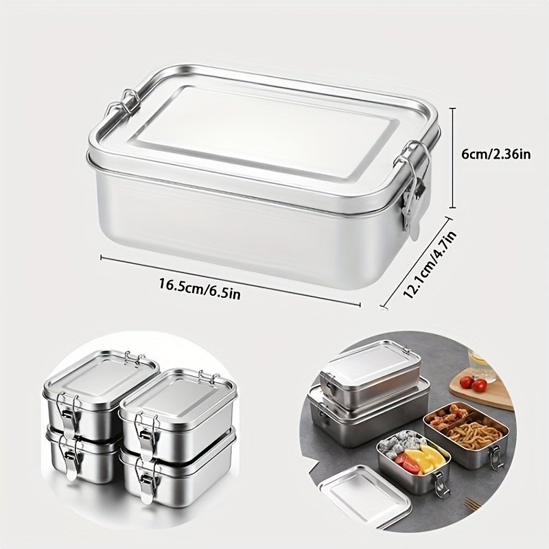 1pc, 304 Stainless Steel Square Lunch Box, Large Capacity Single-Layer with Buckle, Metal Picnic Box with Lid, Hand Wash, Manual, No Electricity Needed,Back to School