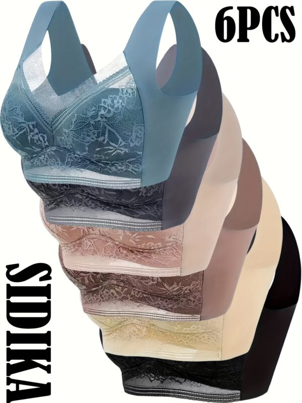 6pcs Elegant Lace Push-Up Bras for Women - Comfortable, Breathable Full Coverage, No Underwire, Machine Washable