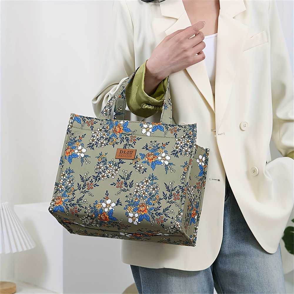 New nylon print large capacity portable inner aluminum foil insulation zipper semi-closed lunch box bag Work commute with lunch handbag Non-food contact,back to school lunch bag