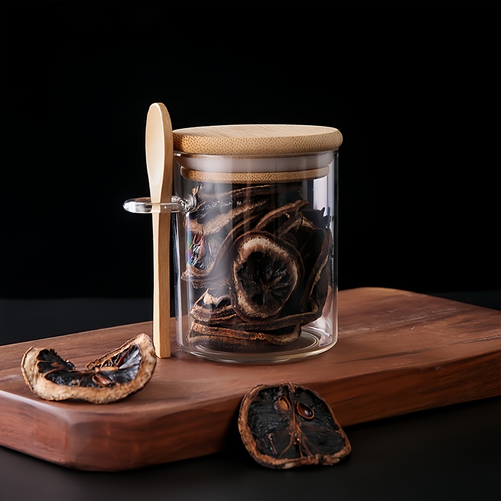 1pc food storage container Sealed jar with bamboo lid - leakproof, with spoon, 200ml, 550ml, 700ml, three sizes, durable square glass jar for kitchen organization - ideal for pasta, flour, grains, rice, sugar, tea, coffee beans