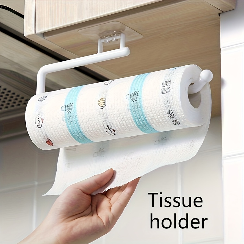 1pc Punch-free Kitchen Paper Towel Rack, Toilet Paper Holder, Paper Roll Rack Hanger, Plastic Film Storage Rack, Rag Storage Rack, Wall-mounted Towel Bar, Kitchen & Bathroom Accessories