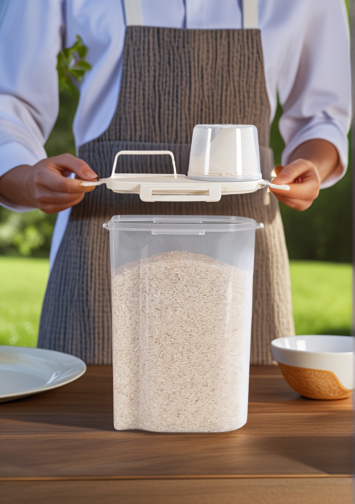 Outdoor Grain Storage Box - 2.5-Liter Airtight Container for Dry Goods, Includes a Measuring Cup, Made of Bpa-Free PP Material, Stackable Camping Kitchen System, Suitable for Hiking/Rv Trips.