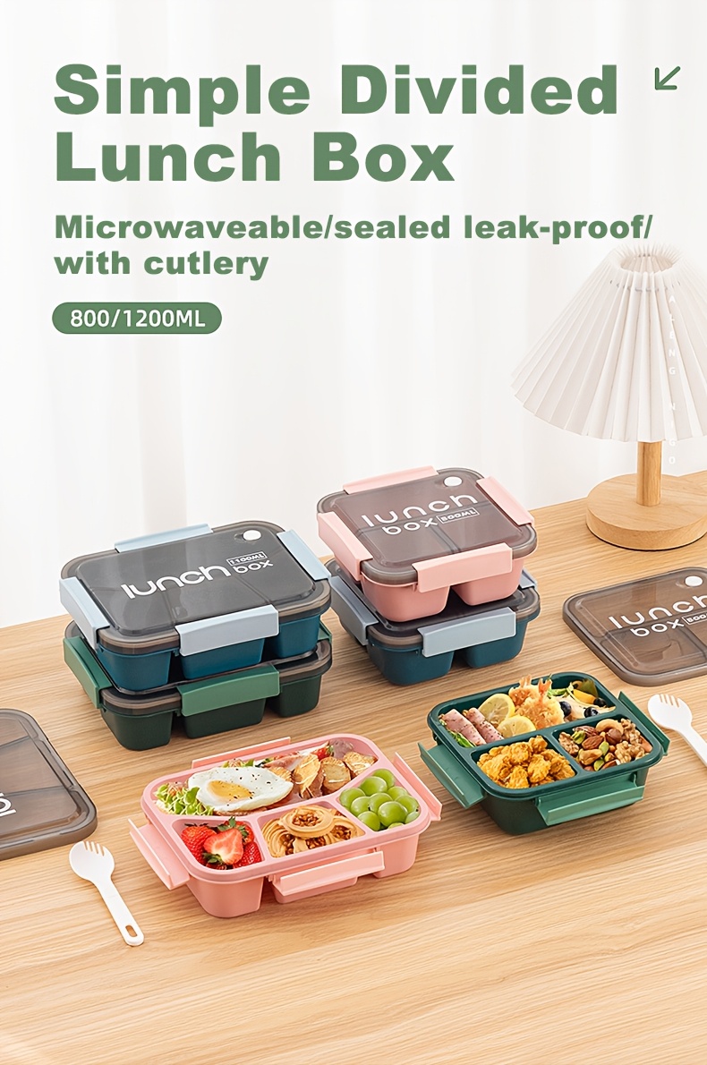 Simple Square Sealed Snap Lunch Box Student Worker Divided Compartment Plastic Lunch Boxes Travel Portable Take Away Bento Boxes Kitchen Restaurant Food Storage Container Microwaveable back to school
