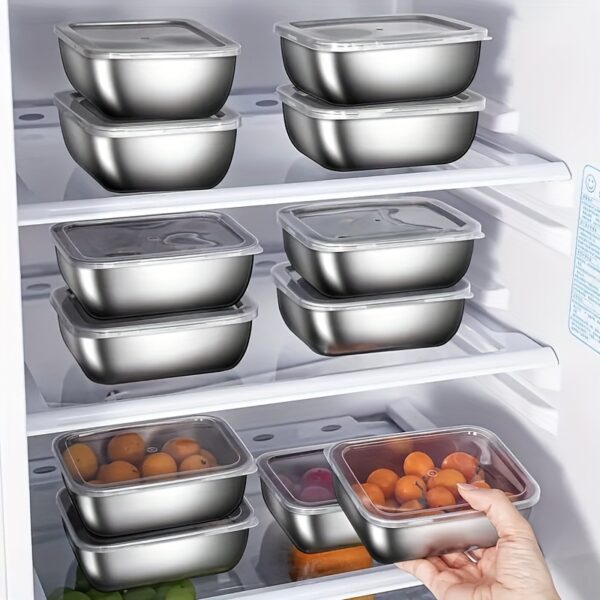 5pcs Stainless Steel Food Storage Containers, Airtight Food Storage Containers with Lids, Suitable for Picnics, Meal Prep, Refrigerator Organization, Kitchen Essentials, No Electricity Required, Safe for Food Contact