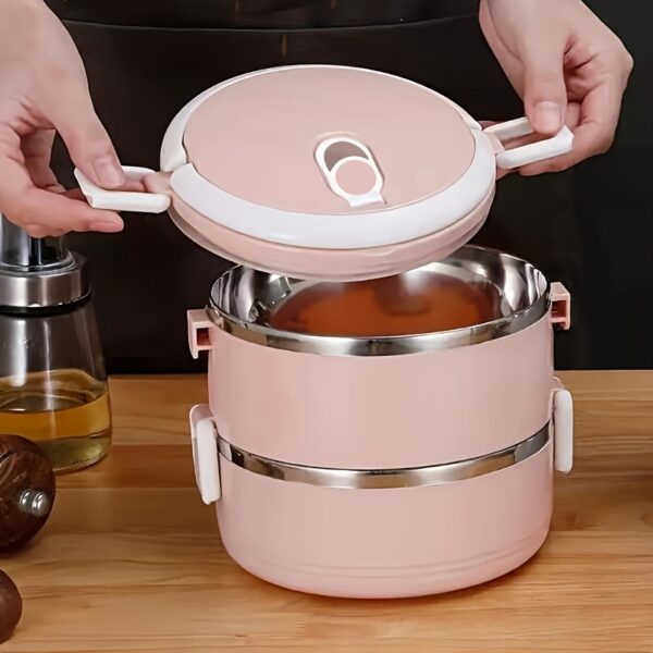 Stainless Steel Bento Lunch Box - 2 Tier Insulated Leak-Proof Food Container, Manual Double-Layered Thermal Lunch Solution for Office, School, Camping - Hand Wash, No Electricity Needed,Back to School